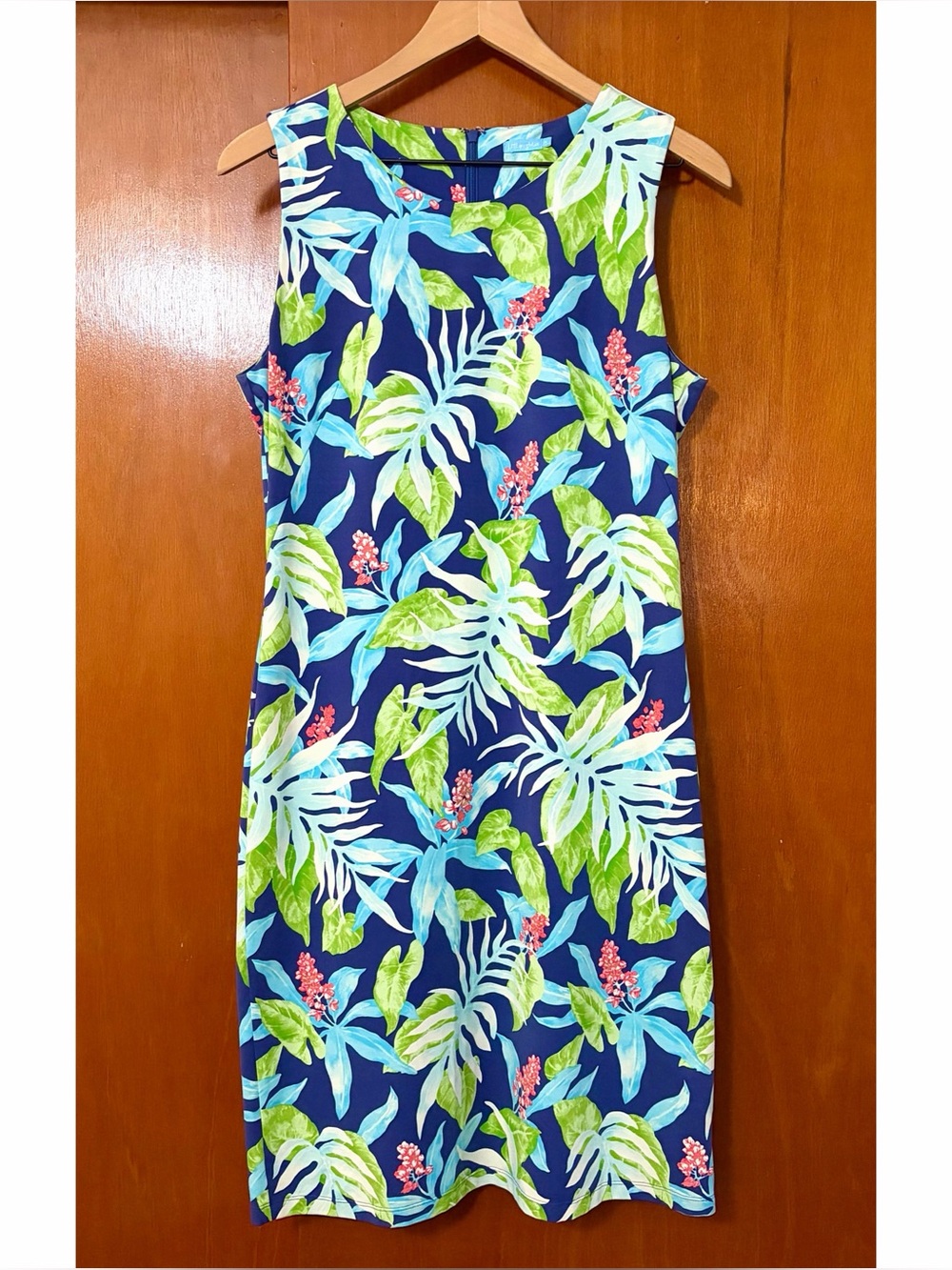 J. McLaughlin Sleeveless Dress Catalina Cloth Tropical Floral Palm Print Sheath - Picture 2 of 11
